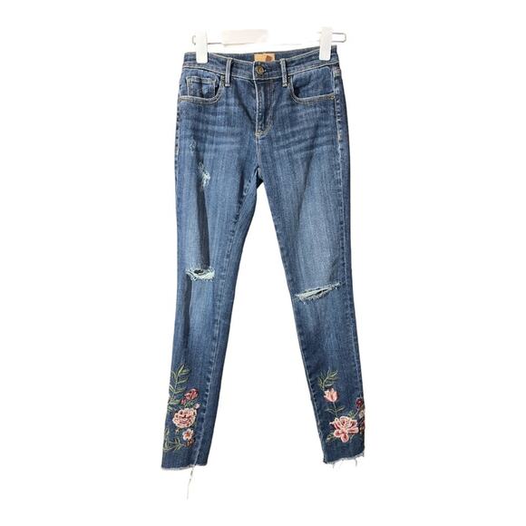 Driftwood Floral Embroidered Denim Jeans Jackie Classic Fit Distressed 24 - Picture 3 of 15